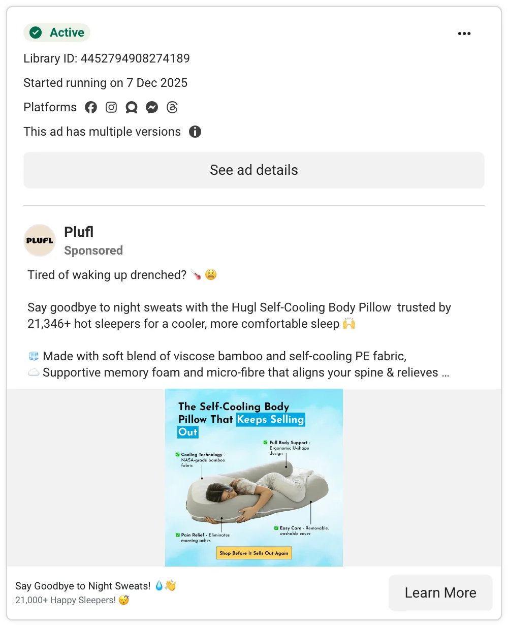 Plufl ad in the public Meta Ad Library